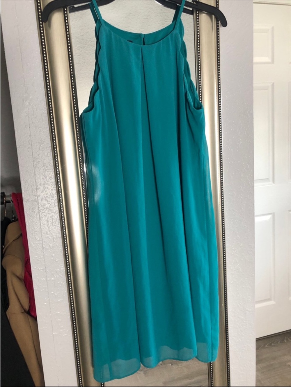 Women's Teal Mini Dress with Scalloped Side Straps